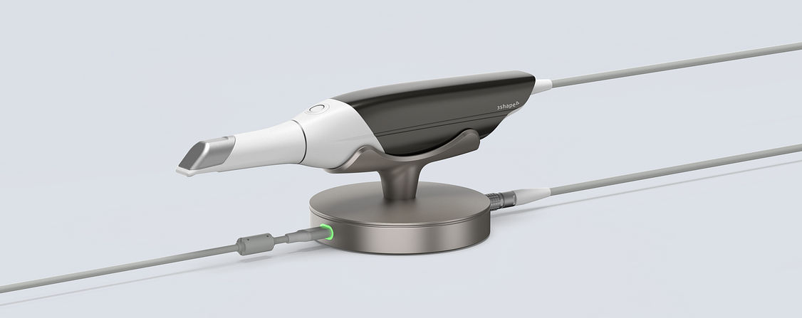 TRIOS 3_Product Render_grey_scanner in pod green LED_2024