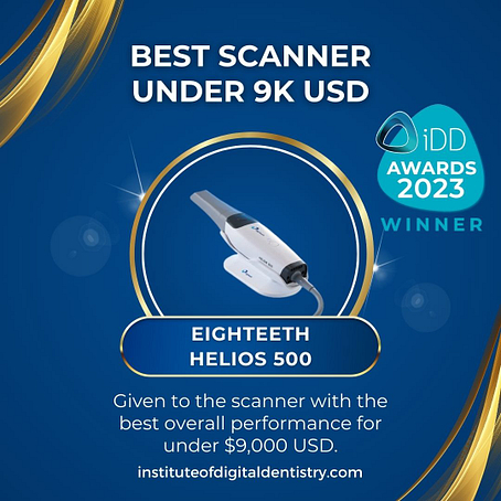 08 Best IOS Under 9K USD-Eighteeth Helios 500-IOS Intraoral Scanner Awards 2023 by the Institute of Digital Dentistry