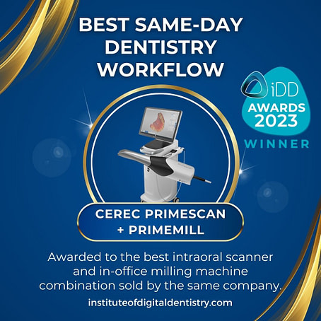 04 Best Same-Day Dentistry Workflow-CEREC Primescan + Primemill-IOS Intraoral Scanner Awards 2023 by the Institute of Digital Dentistry