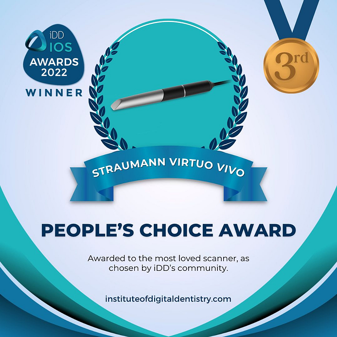 12 Third Place Peoples Choice Award-Straumann Virtuo Vivo-Social-IOS Intraoral Scanner Awards 2022 by the Institute of Digital Dentistry