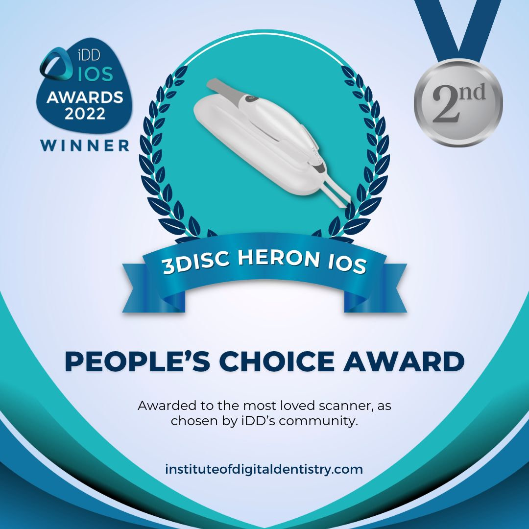 11 Second Place Peoples Choice Award-3DISC Heron IOS-Social-IOS Intraoral Scanner Awards 2022 by the Institute of Digital Dentistry